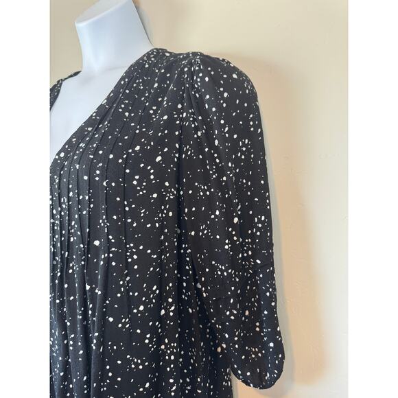 Terra & Sky Black White Speckle Plus Sz 2X Peasant Blouse 3/4 Sleeve V-Neck Boho - Picture 5 of 12